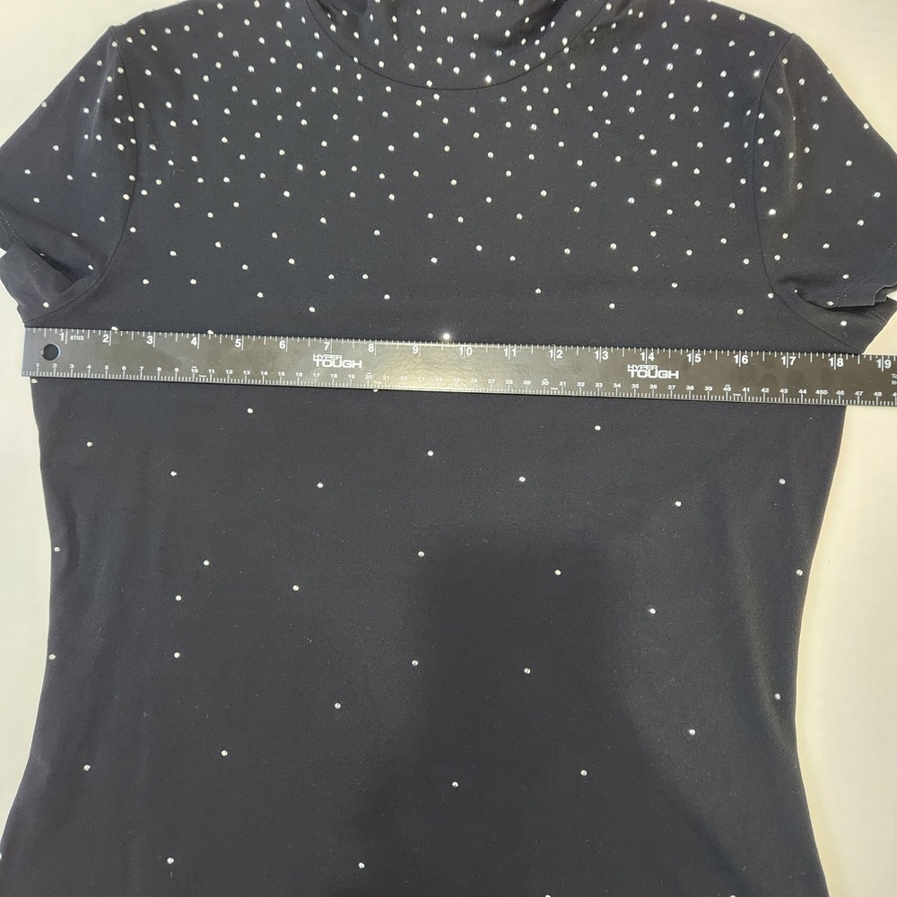 St. John Caviar Womens Black Studded Mock Neck Short Sleeve Top M Sparkle - Picture 6 of 11